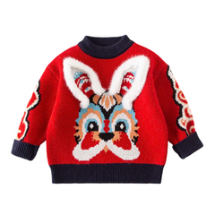 Pull noël famille rouge tricoté