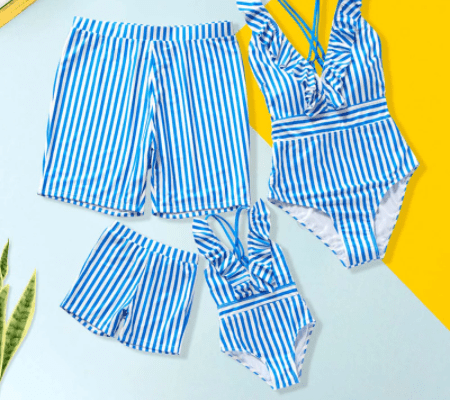 Maillot de bain famille assorti à rayures bleu