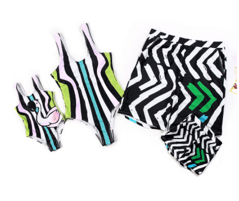 Maillot de bain famille à rayures géométriques