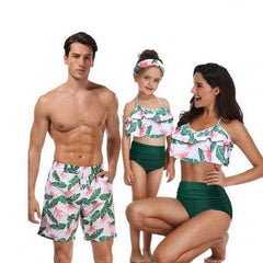 Maillot de bain famille assorti blanc et vert