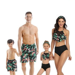 Maillot de bain famille assorti noir et vert