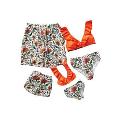 Maillot de bain famille assorti orange à fleurs