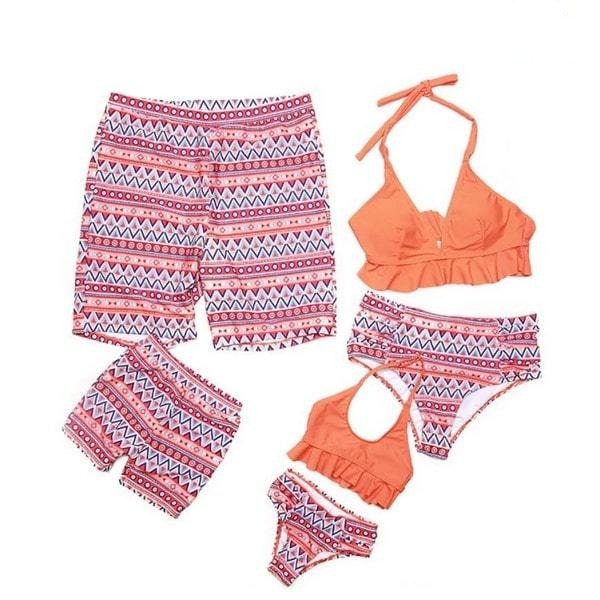 Maillot de bain famille assorti orange bohème
