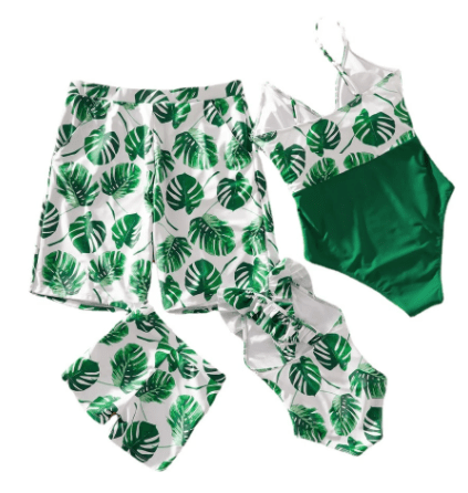 Maillot de bain famille imprimé fleuri vert