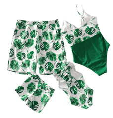 Maillot de bain famille imprimé fleuri vert