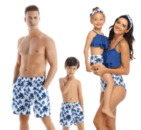 Maillot de bain famille imprimé palmier bleu