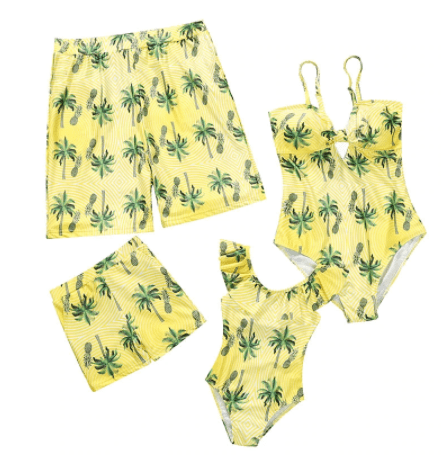 Maillot de bain famille jaune avec des palmiers