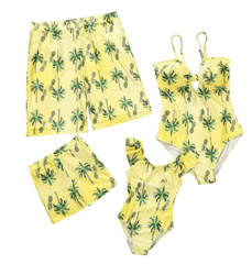 Maillot de bain famille jaune avec des palmiers
