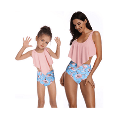 Maillot de bain mère fille assorti rose et bleu