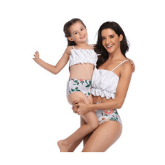Maillot de bain mère fille blanc à fleurs
