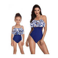 Maillot de bain mère fille blanc et bleu