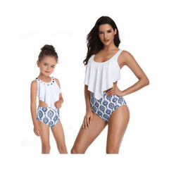 Maillot de bain mère fille blanc mosaïque