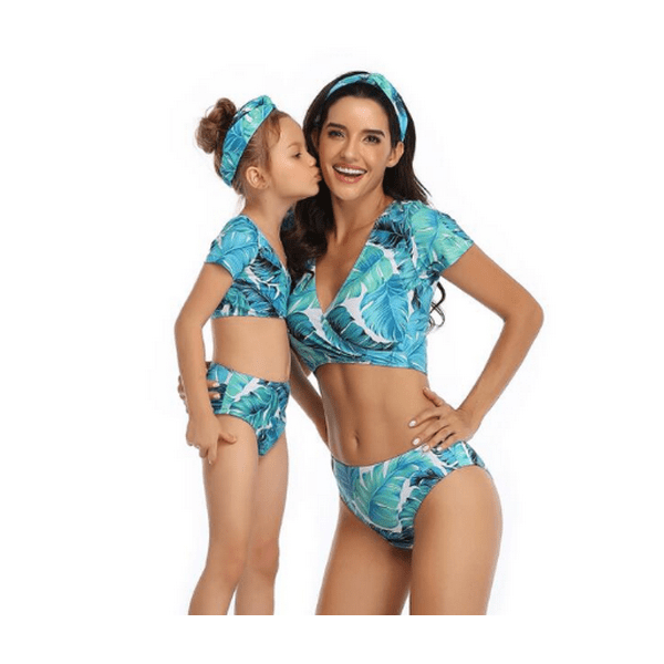 Maillot de bain mère fille bleu