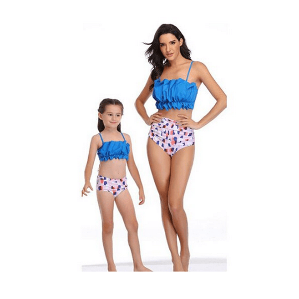 Maillot de bain mère fille bleu et rose