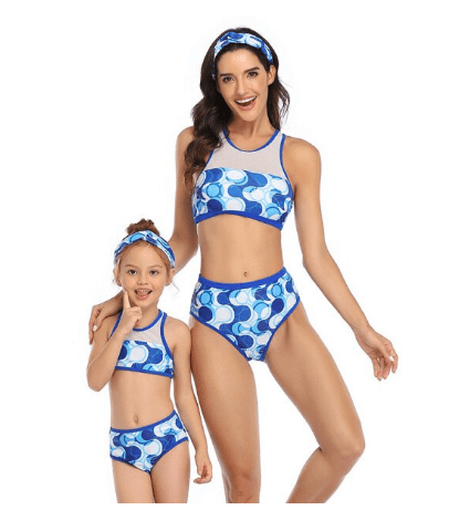 Maillot de bain mère fille bleu olympique