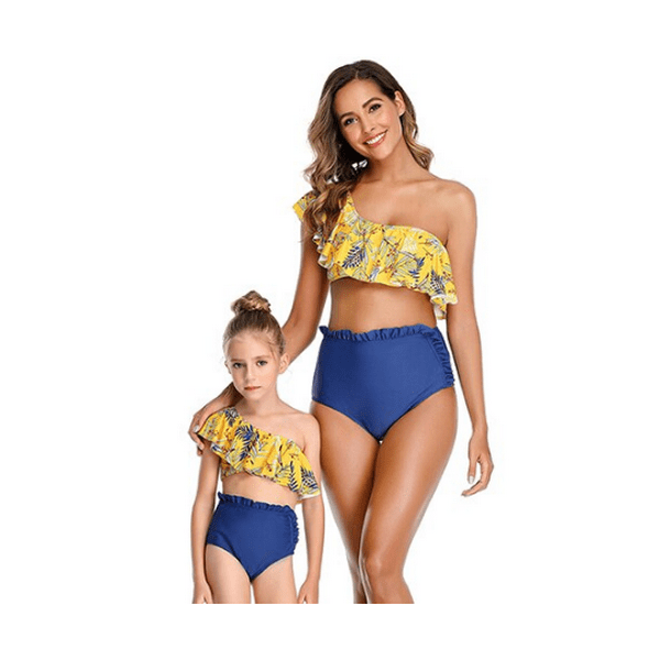 Maillot de bain mère fille jaune et bleu