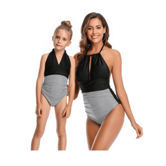 Maillot de bain mère fille noir et gris