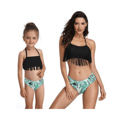 Maillot de bain mère fille noir et vert