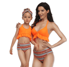 Maillot de bain mère fille orange