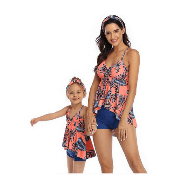 Maillot de bain mère fille rose et bleu