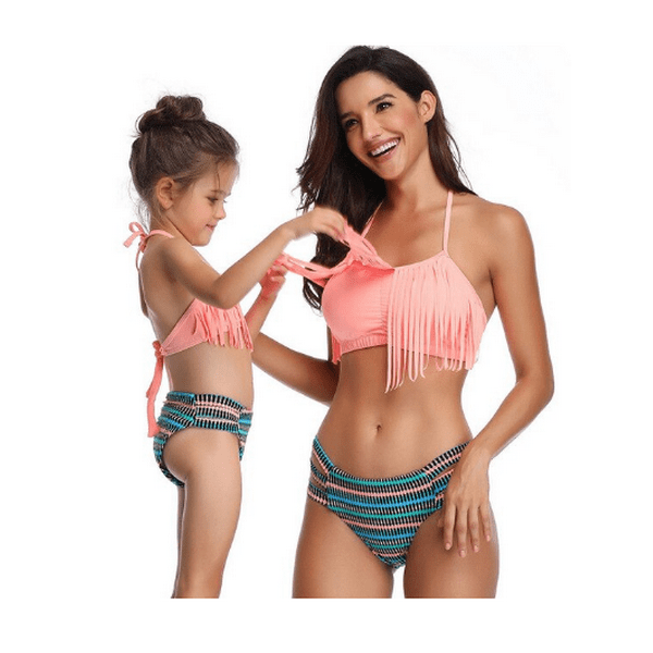 Maillot de bain mère fille rose et bleu