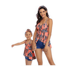 Maillot de bain mère fille rose et bleu