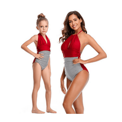 Maillot de bain mère fille rouge et gris