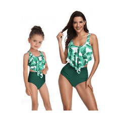 Maillot de bain mère fille vert tropical