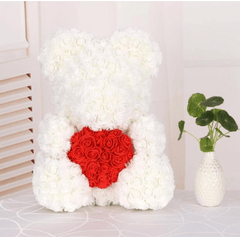 Ourson en roses blanc et rouge