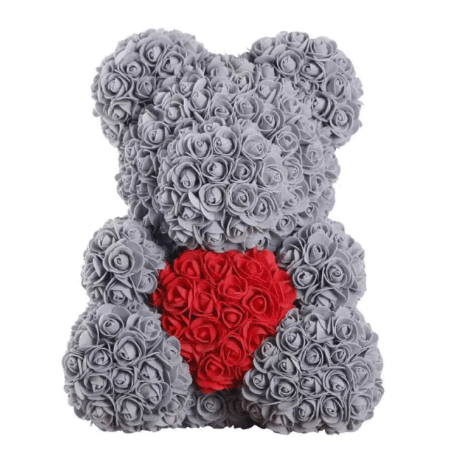 Ours en roses gris et rouge