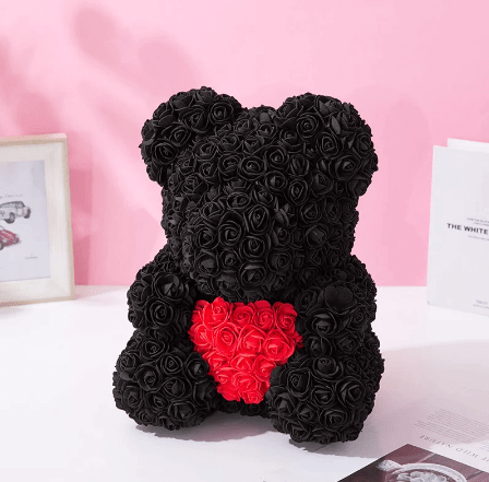 Ourson en roses noir et rouge