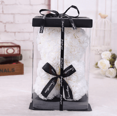 Ourson en roses blanc boite