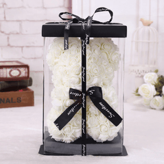 Ourson en roses blanc cassé boite