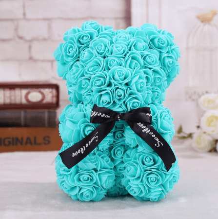 Ourson en roses bleu turquoise