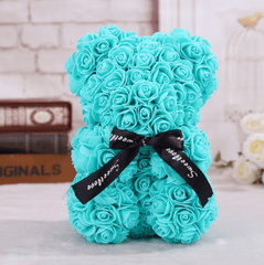 Ourson en roses bleu turquoise