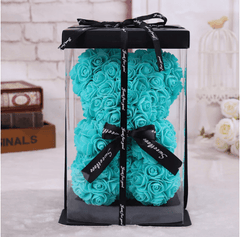 Ourson en rose bleu turquoise boite