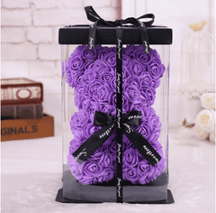 Ourson en roses violet boite