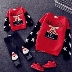 Pull noël famille cerf avec des étoiles rouge