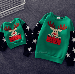 Pull noël famille cerf avec des étoiles vert