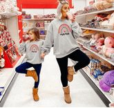 Pull mère fille arc-en-ciel gris