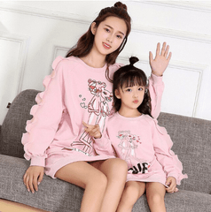 Pull mère fille panthère rose