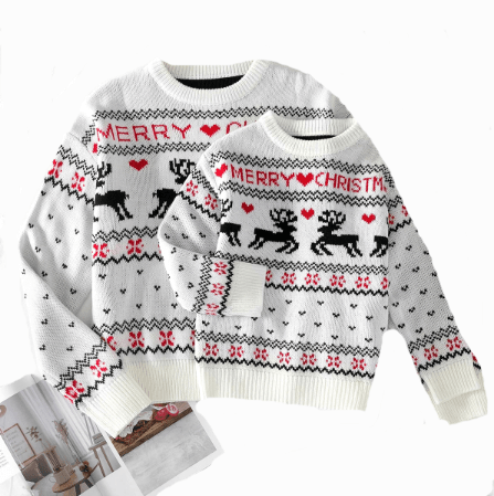 Pull noël famille à col rond