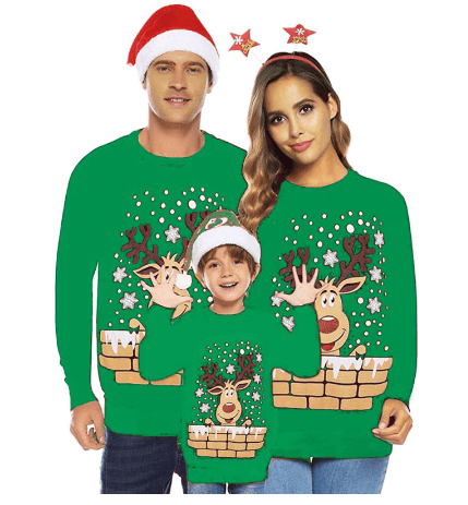 Pull noël famille assorti vert