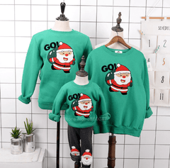 Pull noël famille en fourrure vert