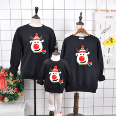 Pull noël famille cerf au nez rouge