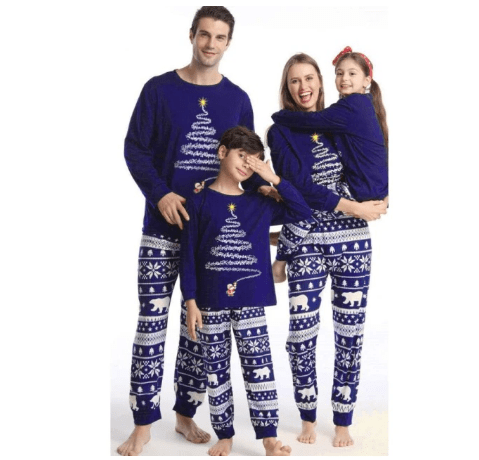 Pyjama noël famille bleu sapin de noël