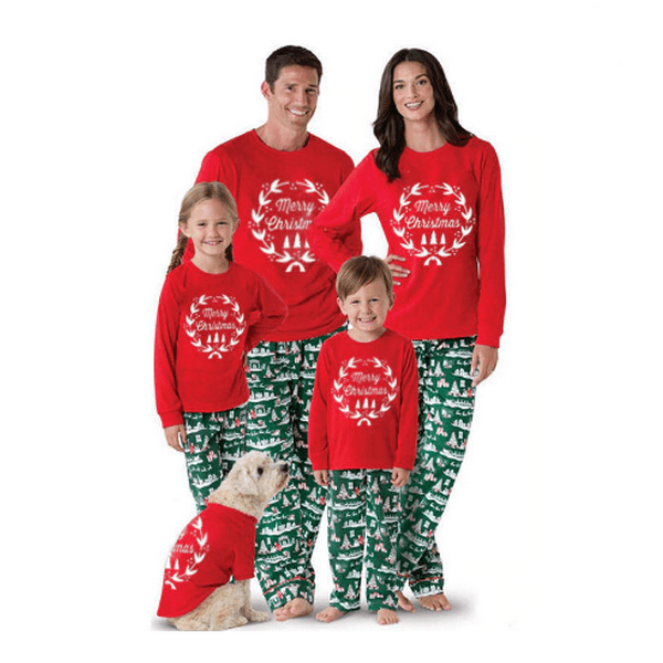 Pyjama noël famille couronne de noël