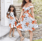 Robe fleurie mère fille blanche