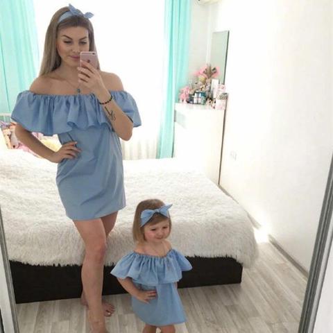 Robe mère et fille bleue