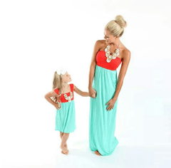 Robe mère fille assortie décontractée rouge et vert